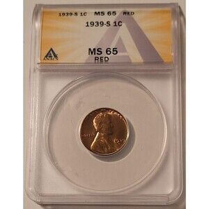1939 S Lincoln Wheat Cent MS65 RED ANACS